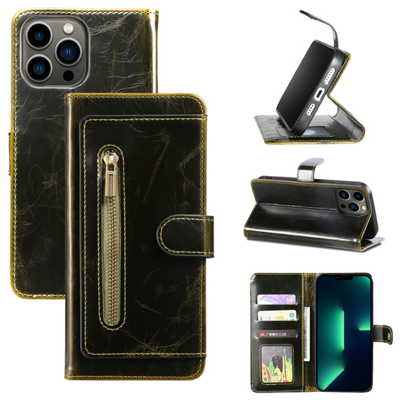 Flip-style Phone Case with Card Slot and Zipper Wallet for iPhone